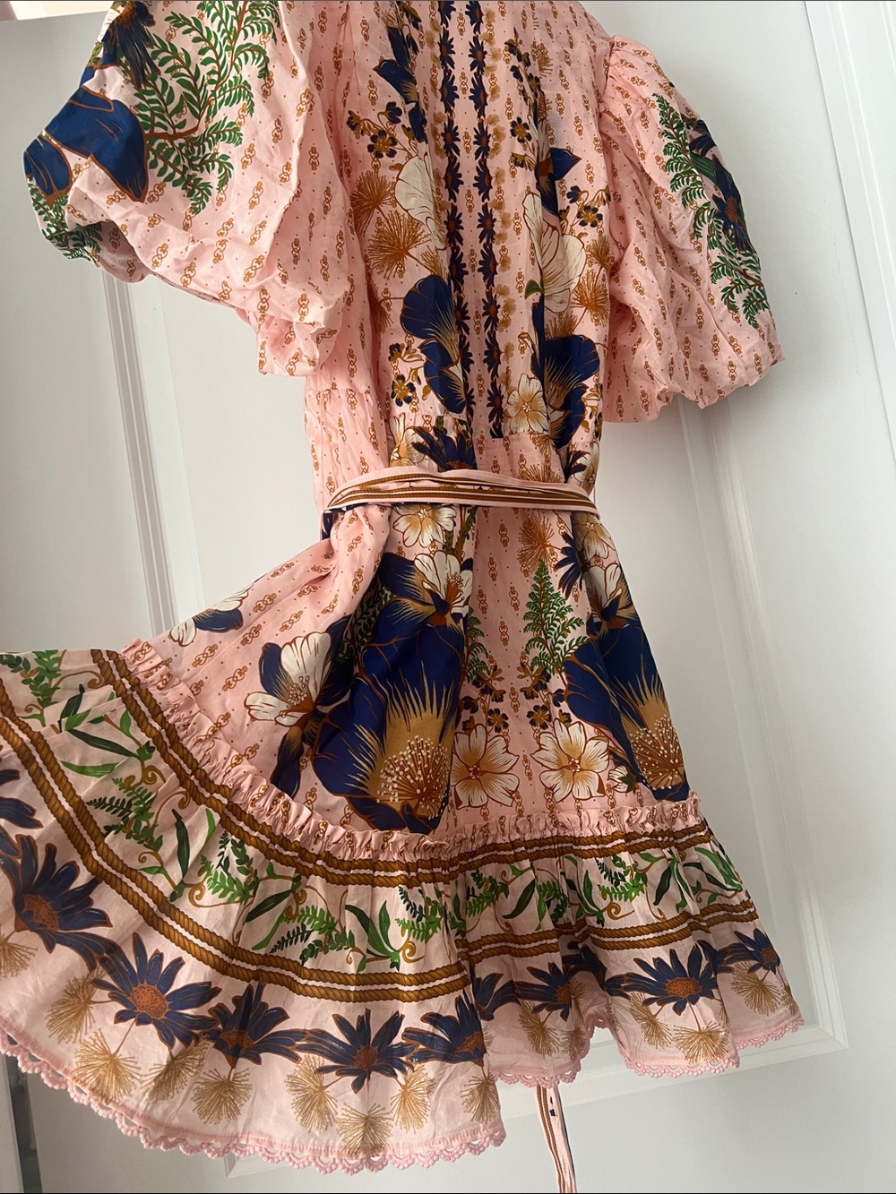 FARM Rio Peach-Pink Floral Button Front Mini Dress with Tie - Picture 5 of 6